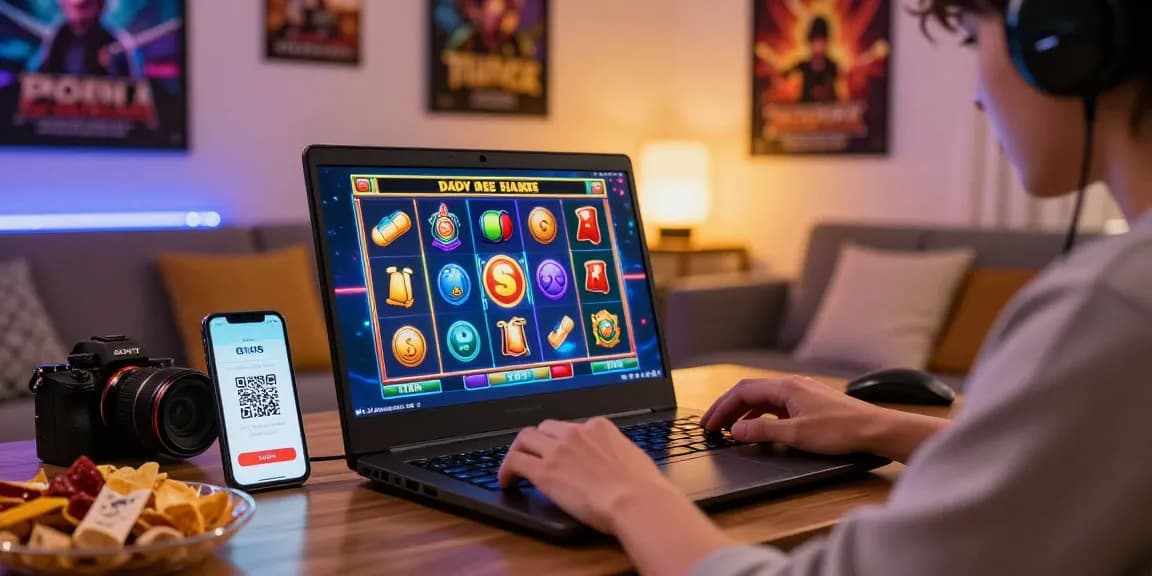 Exciting slot depo 1k gaming experience with QRIS payment options in a cozy setting.