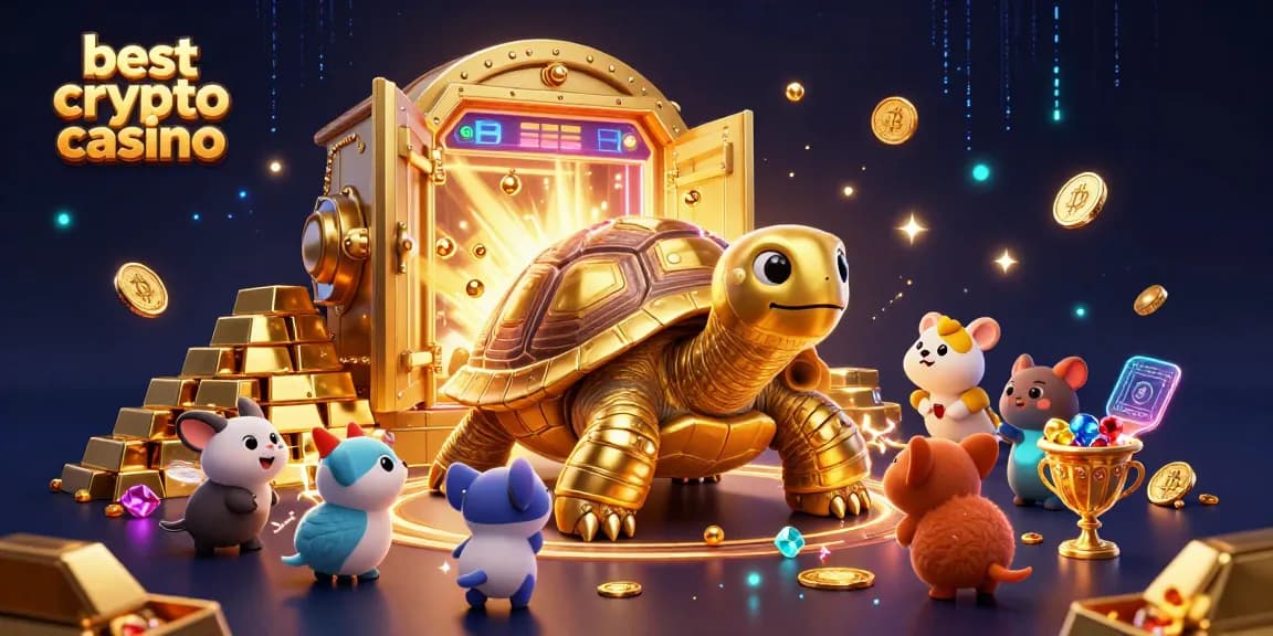 Jouez aux meilleures machines de crypto-casino avec l'illustration 3D de tortue dorée