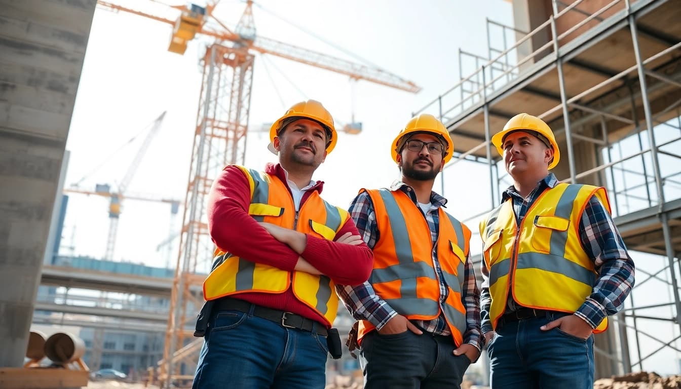 Dynamic teamwork among construction workers defining New Jersey Commercial General Contractor projects.