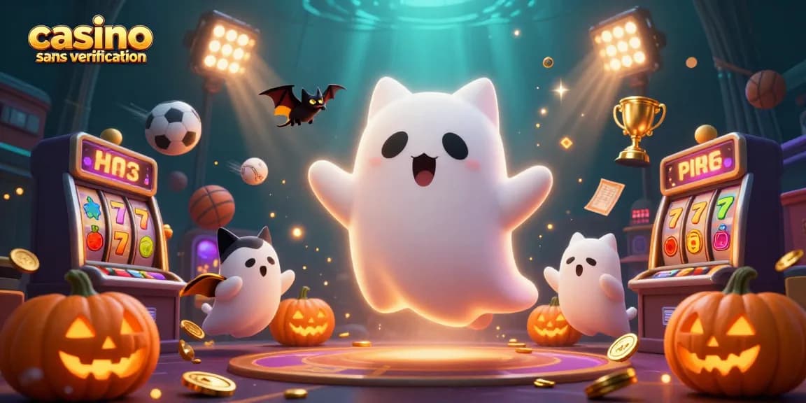 Illustration animée d'un casino sans vérification avec des éléments de jeu captivants.