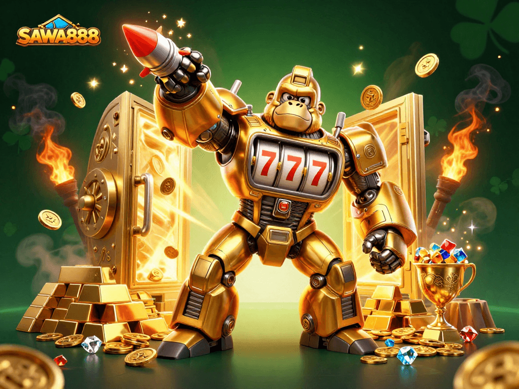 SAWA888 players engage with dynamic slots and vibrant casino visuals, showcasing gaming excitement.