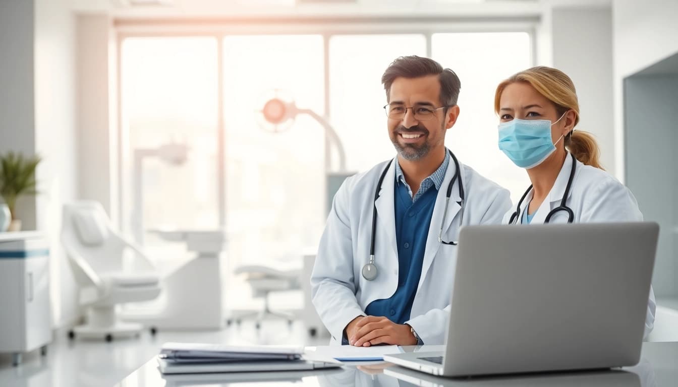 Engaged healthcare providers at https://www.medexdtc.com offering compassionate medical care in a modern clinic.