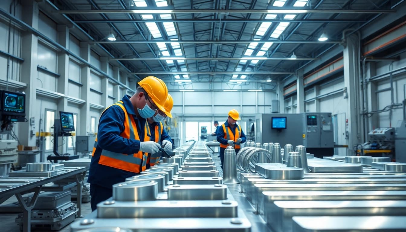 Aluminum chromating Malaysia process with technicians applying coatings in a modern facility.