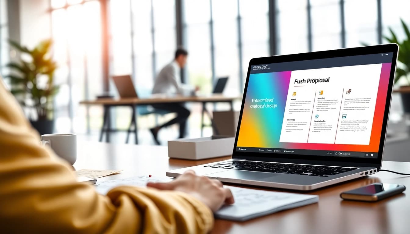 Design customized proposal writing document with interactive elements in a modern workspace.