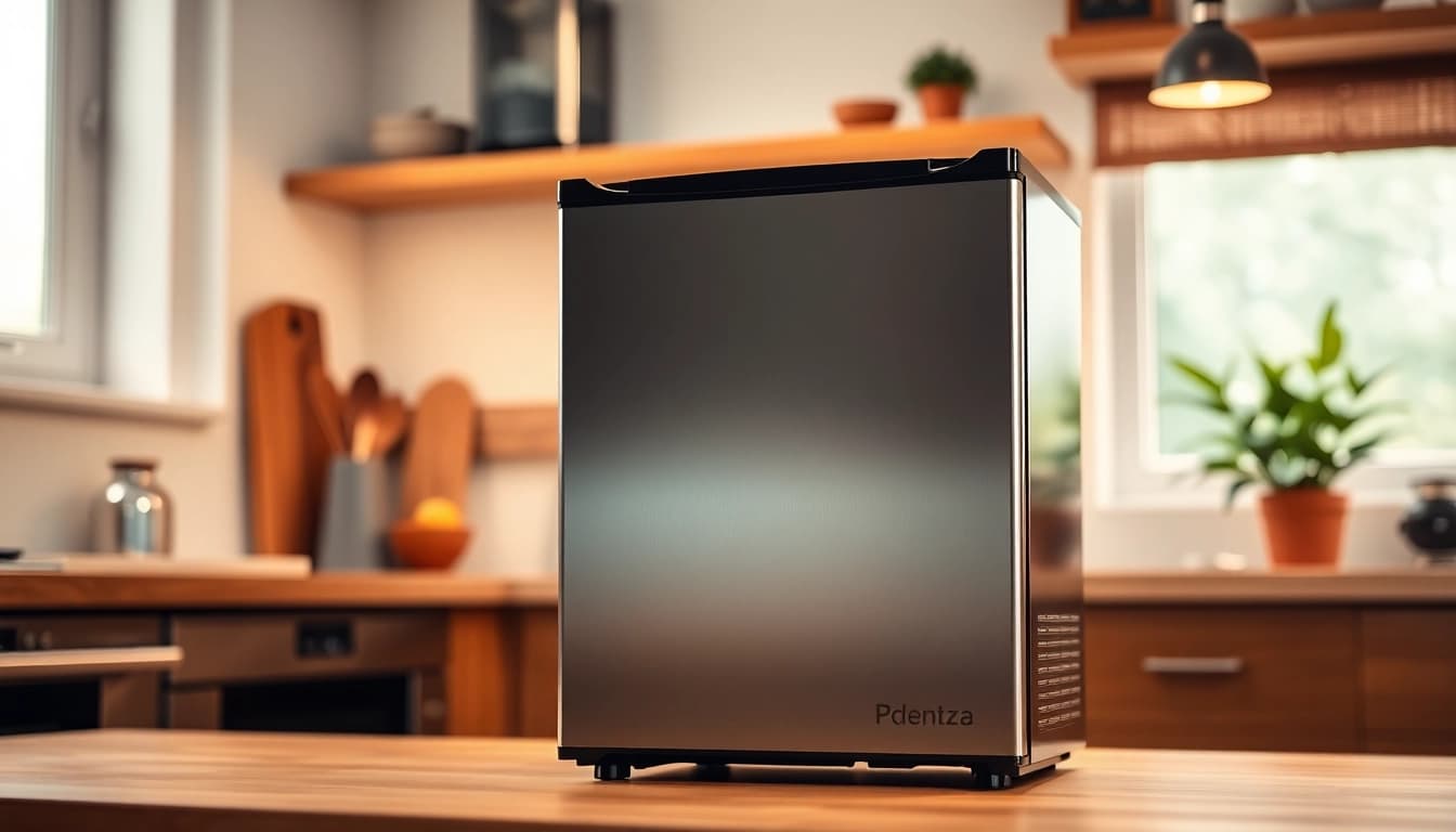 Showcase mini freezer with sleek design in a modern kitchen, emphasizing style and functionality.