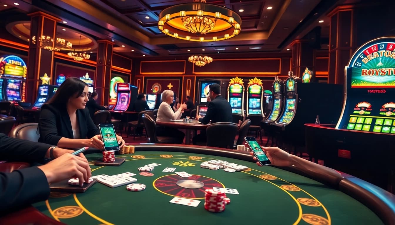 Experience the thrill of new66 with vibrant poker action amidst luxurious casino visuals.