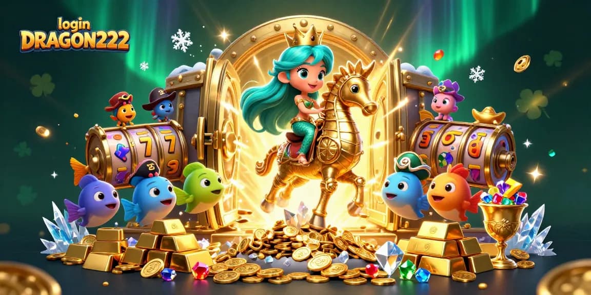 Spin and win with exciting slot gameplay at login DRAGON222, featuring vibrant casino elements and treasure.