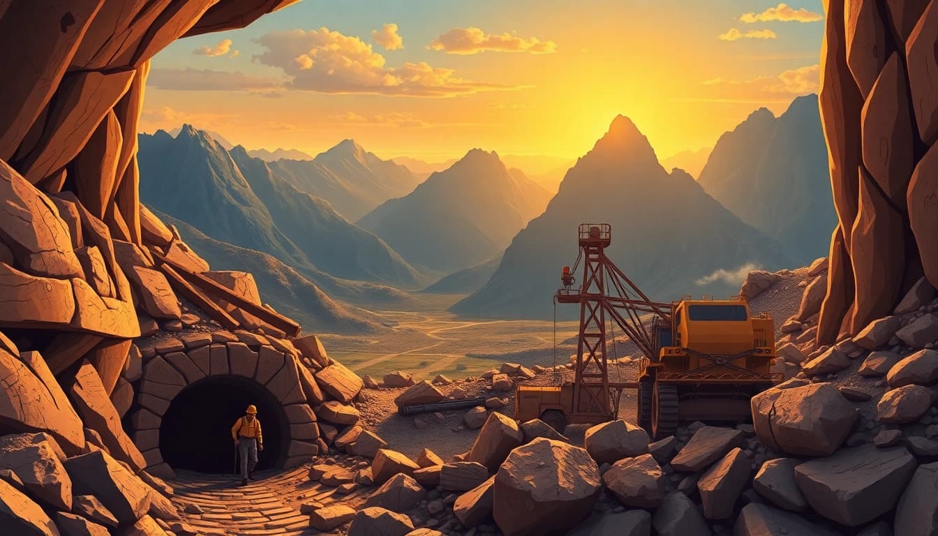 Workers exploring underground mines showcasing various mining techniques and resources.