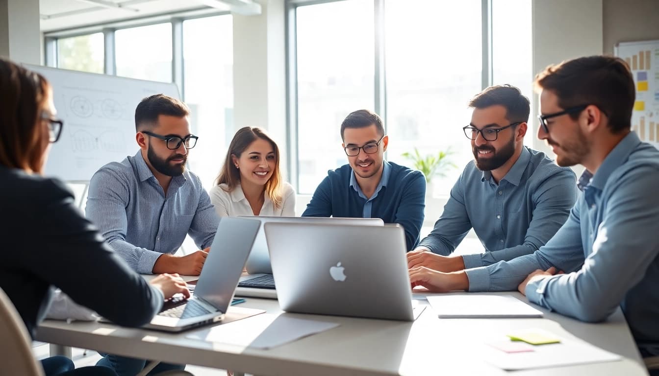 Team collaborating on software testing strategies at https://xqa.ca in a modern office.