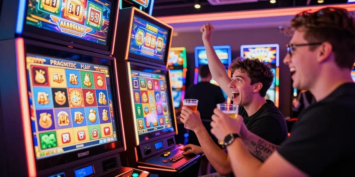 Exciting moment at a Pragmatic slot machine in a vibrant casino gaming environment.
