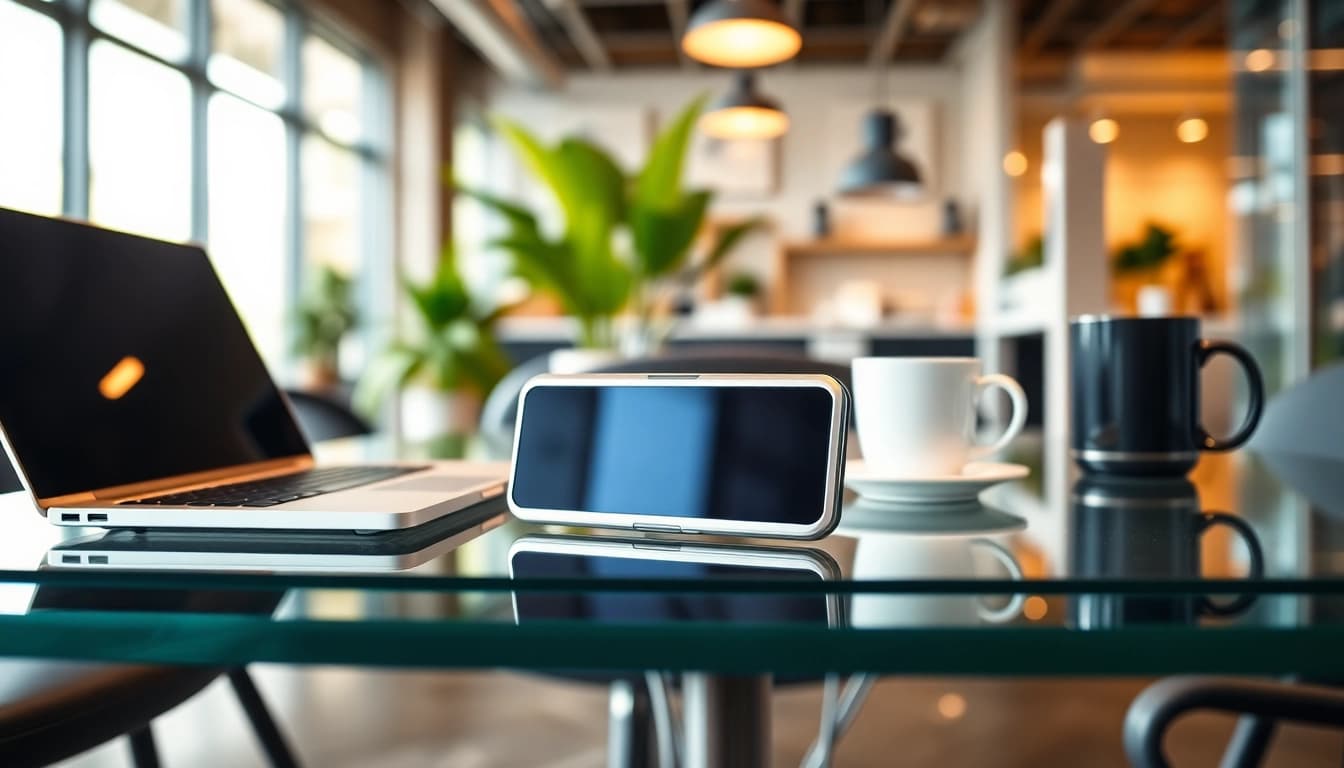 Showcase of the innovative 888 new tech gadget in a modern workspace setting.