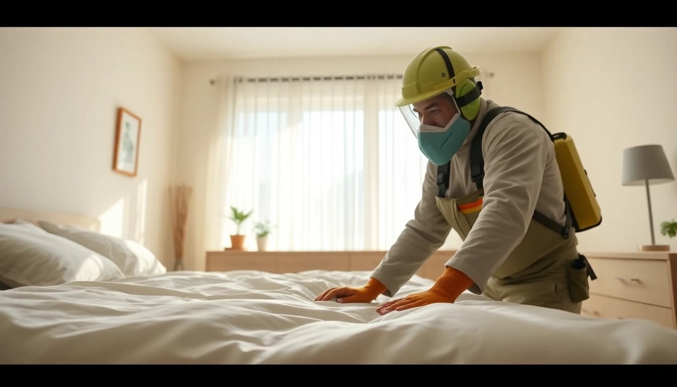 Efficient bed bug treatment by expert at https://affordablebedbugexterminators.com in a clean bedroom.
