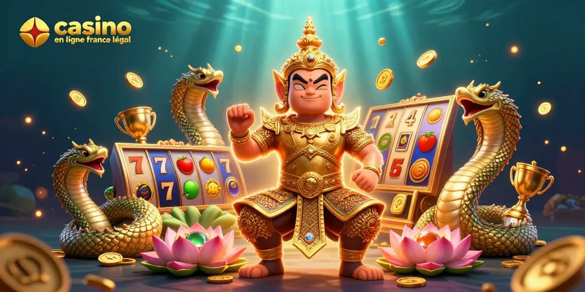 Jouer sur un casino en ligne France légal avec des gardiens et des éléments de jeux de machines à sous scintillants.