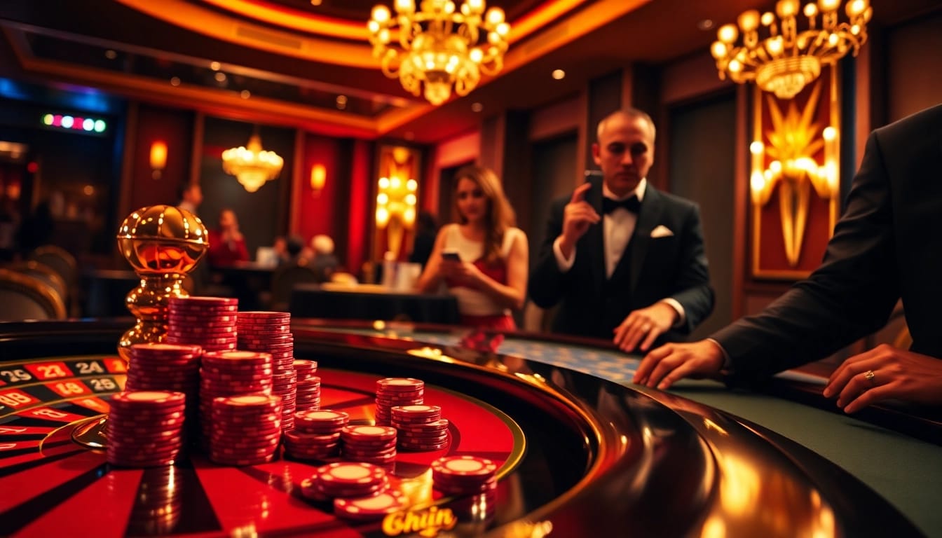 Experience high-stakes excitement at hay.win with an elegant casino scene featuring a lively poker game and vibrant roulette wheel.