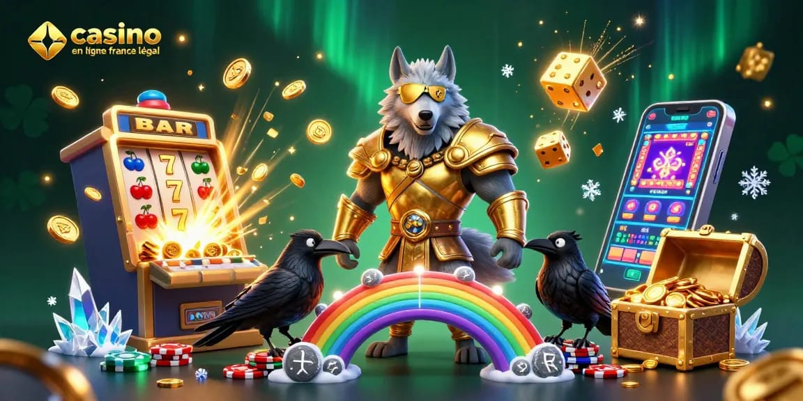 Jouer sur casino en ligne France légal avec un loup Odin et des machines à sous éclatantes.