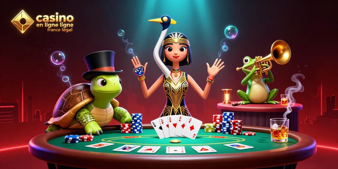 Visualisez les jeux sur un casino en ligne France légal avec un crâne art déco et des personnages amusants.