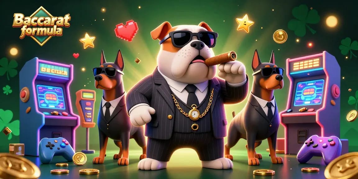 Experience thrilling Baccarat formula gameplay with entertaining characters in a vibrant casino scene.
