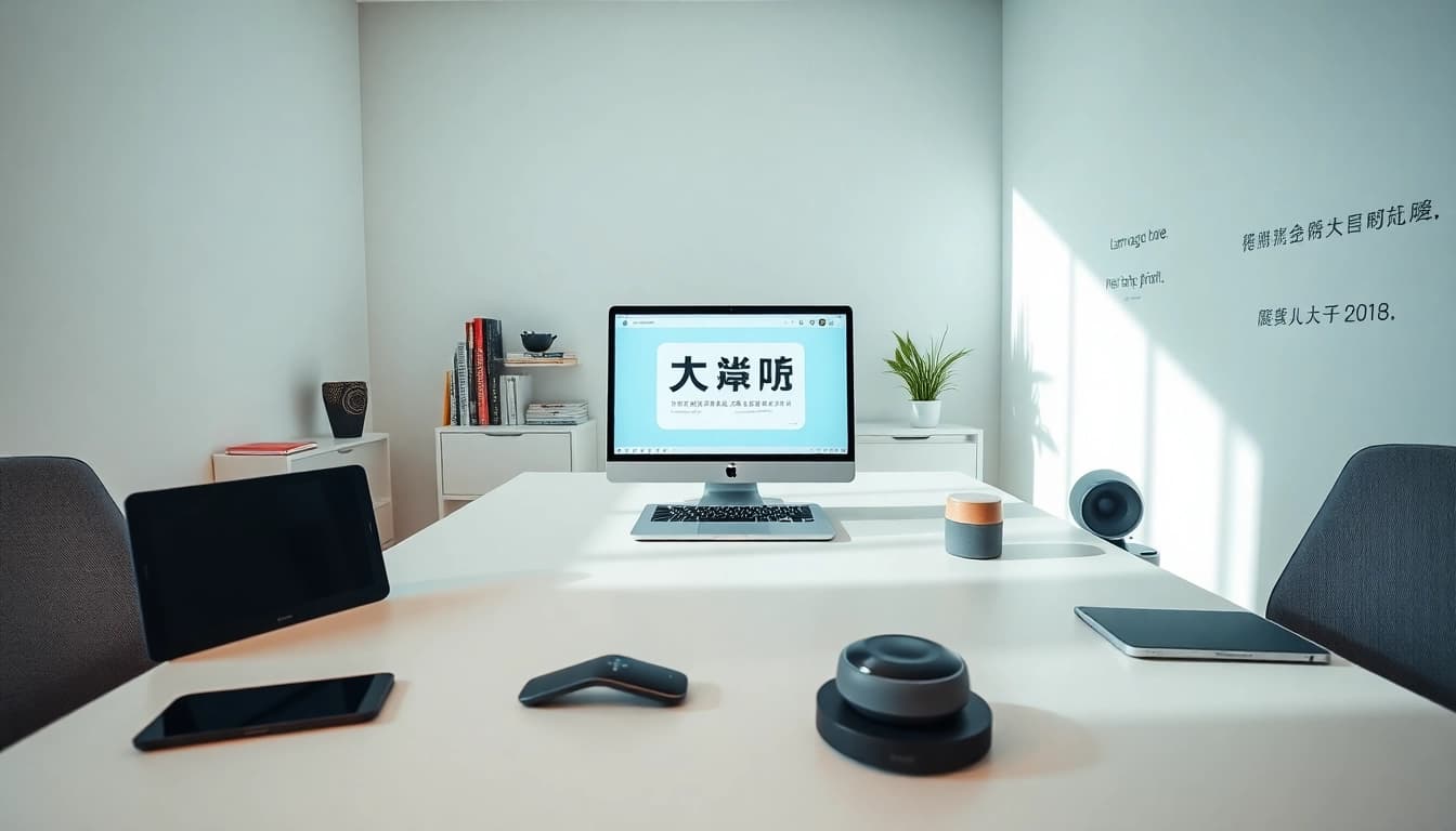 Illustration of 有道翻译 in a modern workspace with AI tools.