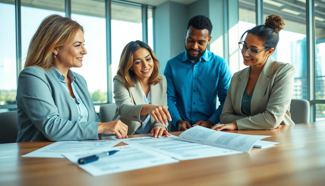 Get expert Insurance Claims Help in a professional office setting with a diverse team assisting a client.