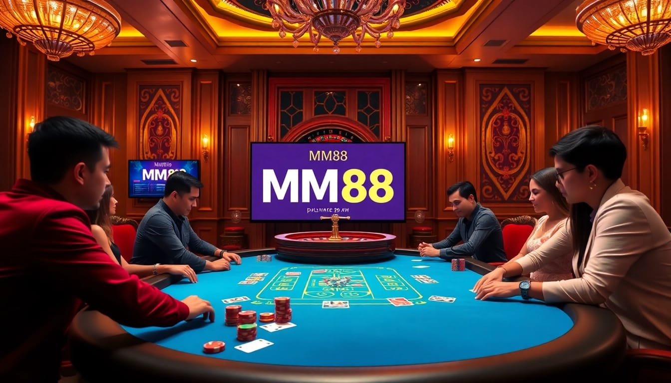 Experience an exciting game at MM88 with vibrant poker tables and colorful chips.
