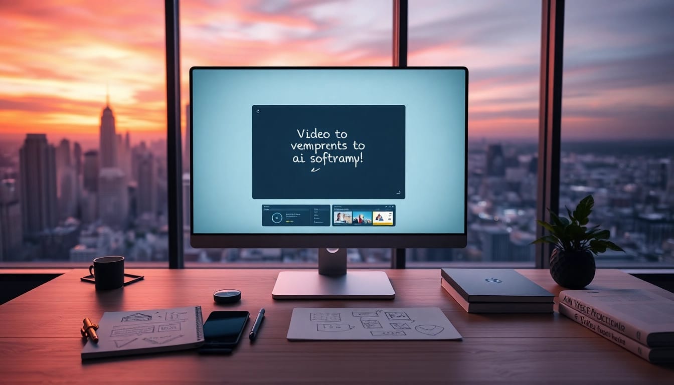 Transforming video to prompt using innovative AI software in a modern workspace.
