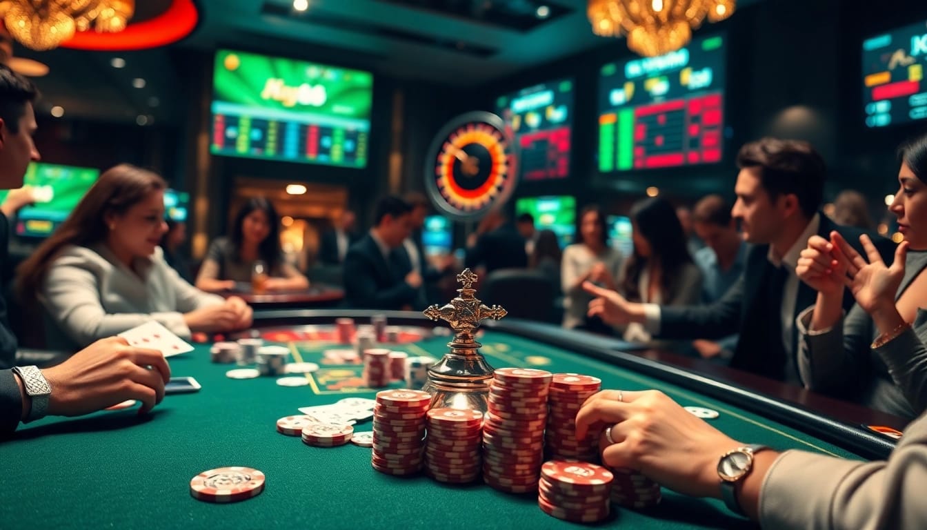 Players enjoying an exciting game of poker at the kjc rr88 casino, showcasing vibrant gaming atmosphere.