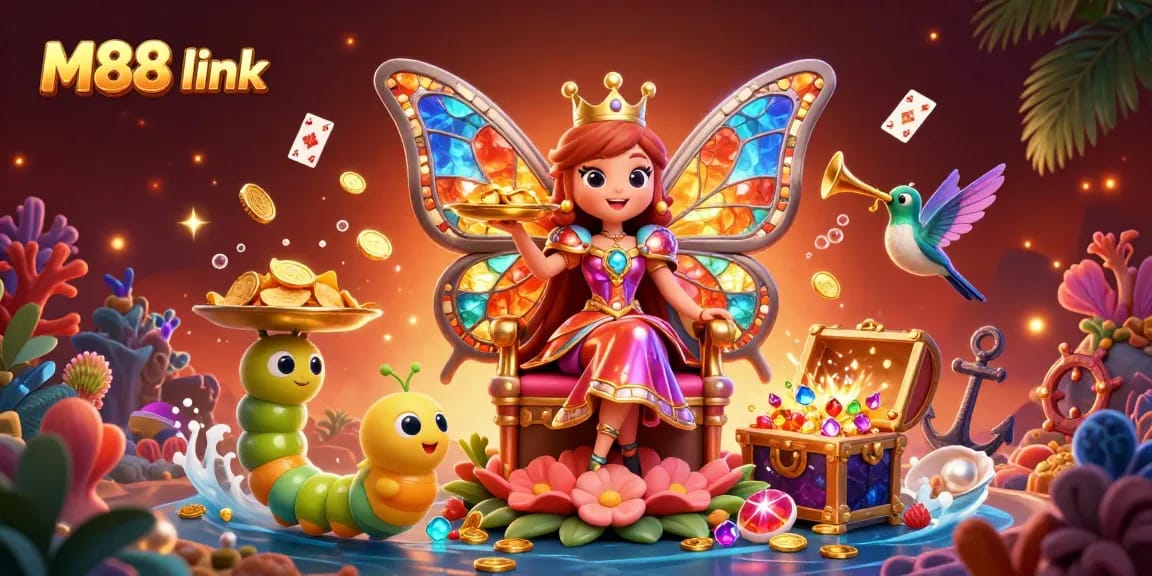 Bet on M88 link with vibrant casino elements in a captivating 3D illustration.