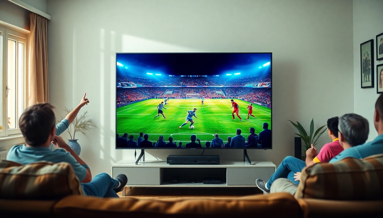 Tampilkan bolakami saat menonton pertandingan sepak bola langsung di ruang tamu yang nyaman.