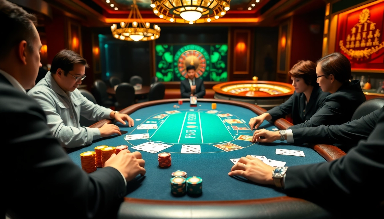 Ikuti permainan poker IDN Play yang intens dengan chip dan kartu yang berwarna-warni di kasino mewah.