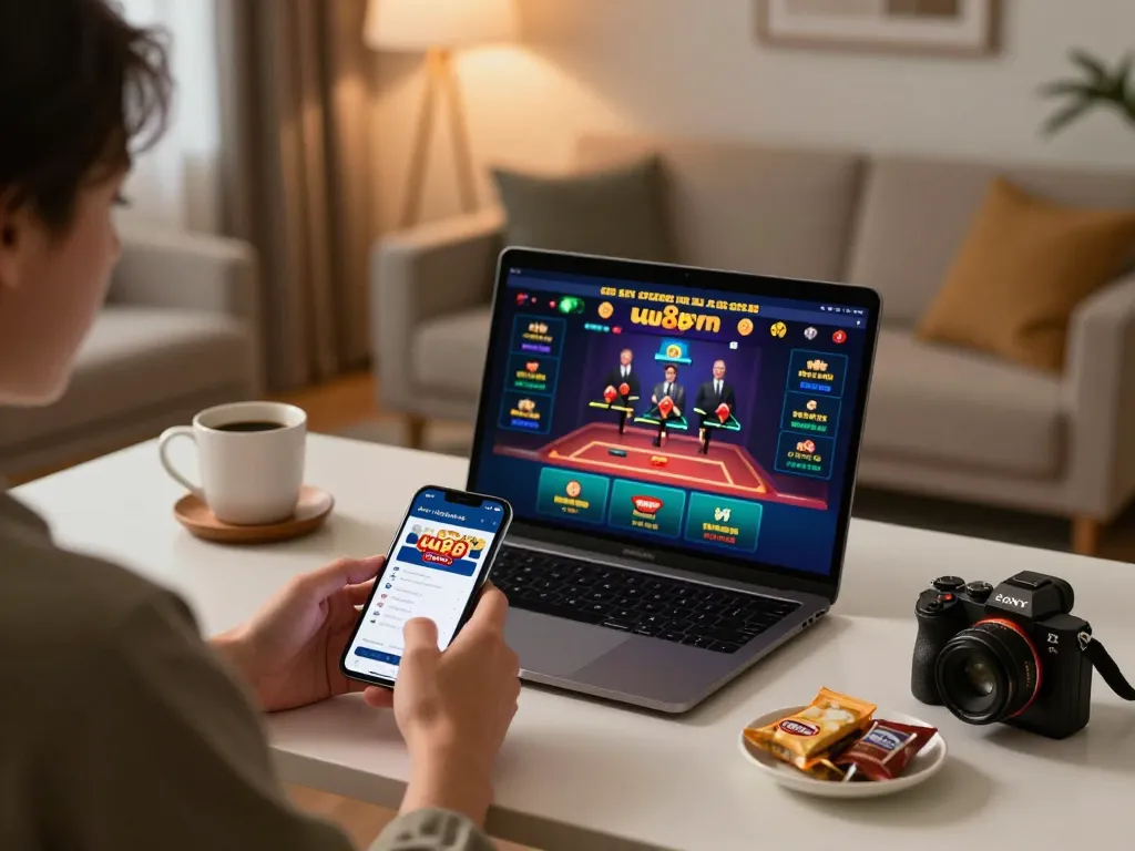 Engaging user playing on uu88 okwin casino app on smartphone with cozy ambiance.