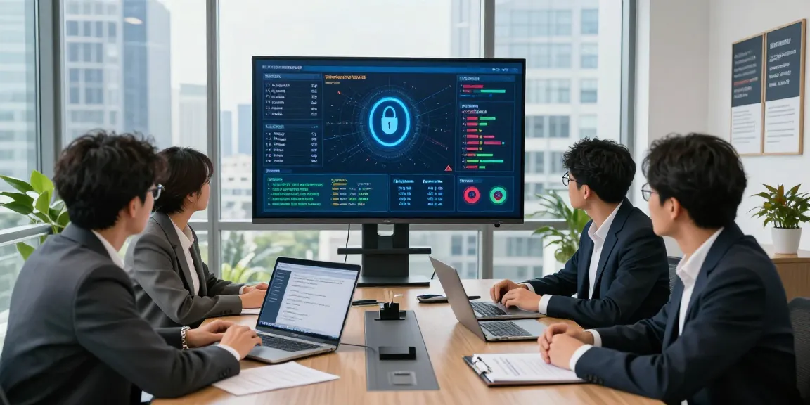 Discussing financial crime intelligence strategies in a modern office.