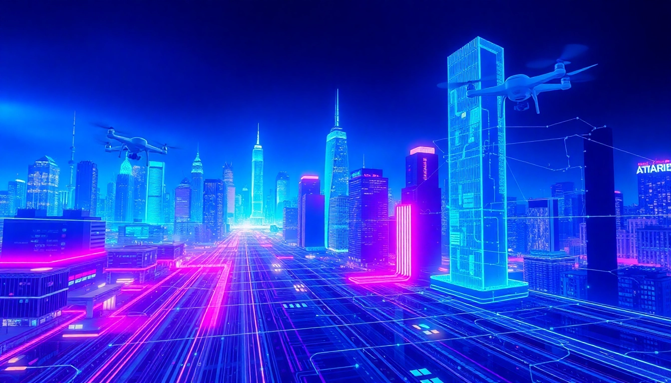 Engaging visual of Technology showcasing a futuristic city and digital innovation elements.