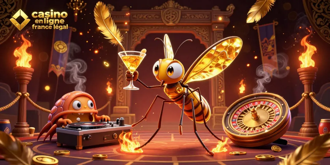 Illustration captivante d'un casino en ligne légal en France, avec des éléments de jeu et des personnages animés.