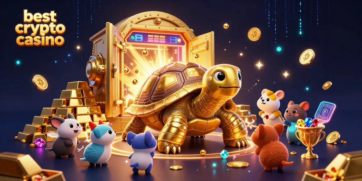 Jouez aux meilleures machines de crypto-casino avec l'illustration 3D de tortue dorée
