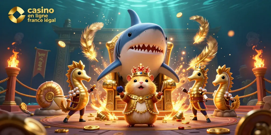 Expérience immersive au casino en ligne légal en France avec un roi hamster doré et des gardes en armure de perles.