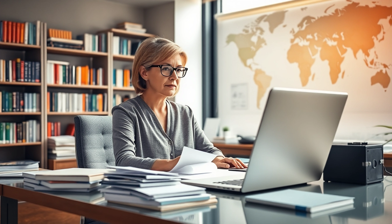 traducteur assermenté allemand dans un environnement de bureau moderne axé sur le travail de traduction