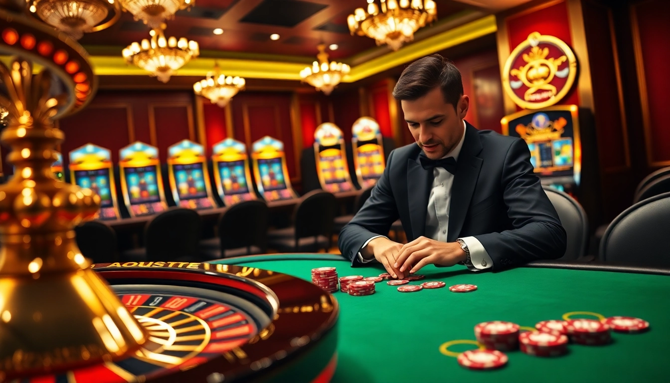 Experience the thrill of winning at onicplay with luxurious casino scenes featuring roulette and poker.