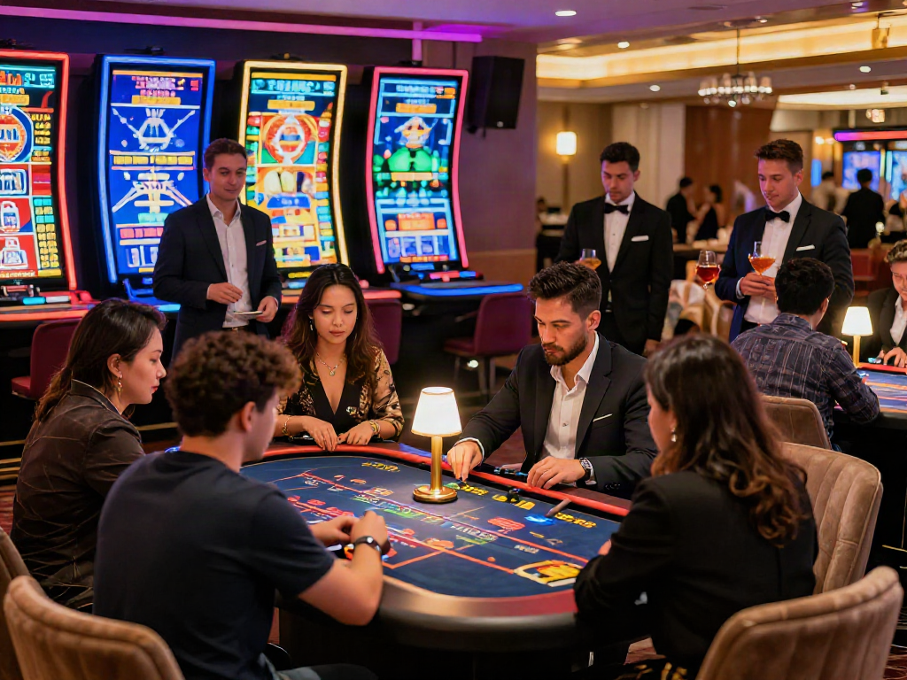 Engaging atmosphere at a situs live casino with players enjoying various games and live dealer action.