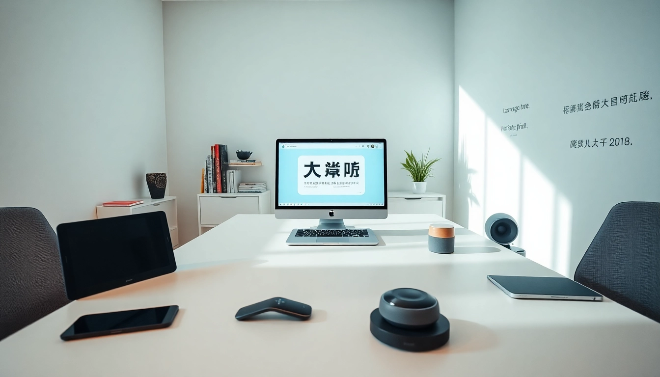 Illustration of 有道翻译 in a modern workspace with AI tools.