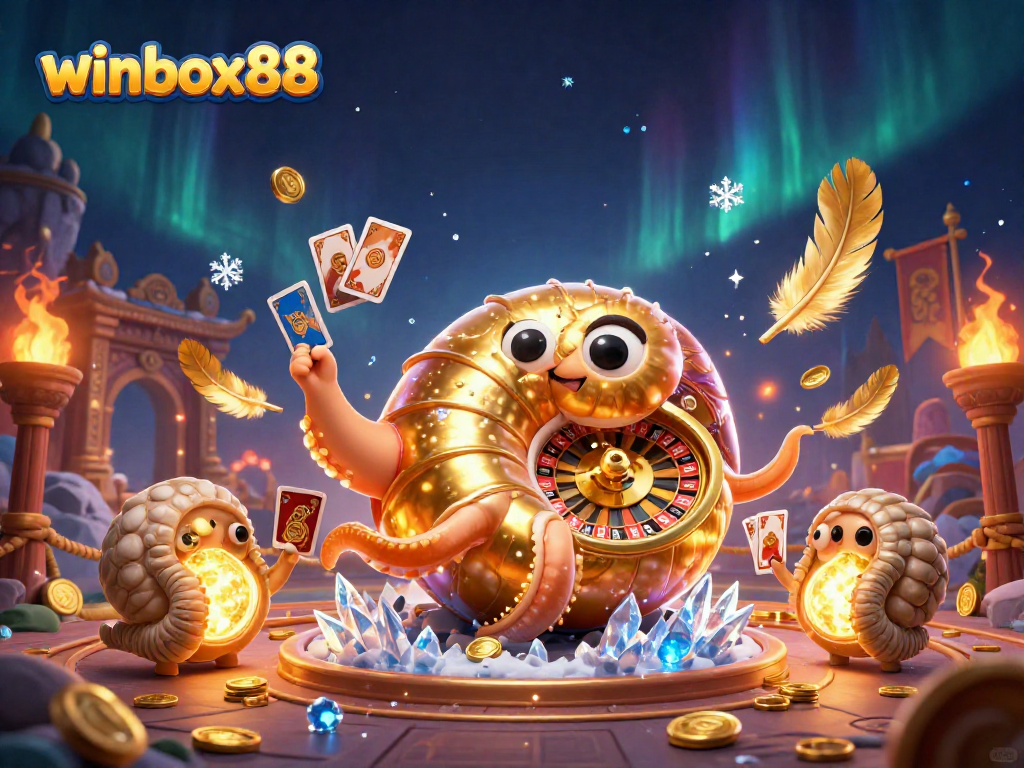 Join in on winbox88 high-stakes gaming with vibrant characters and dynamic casino elements in a stunning 3D illustration.