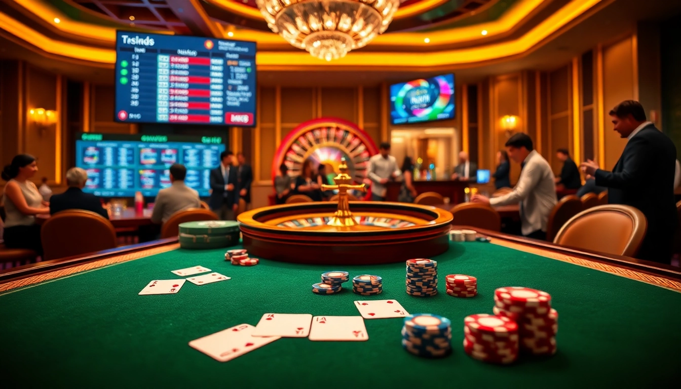 Engaged players enjoying MK8 online gambling with vibrant casino elements and luxury atmosphere.