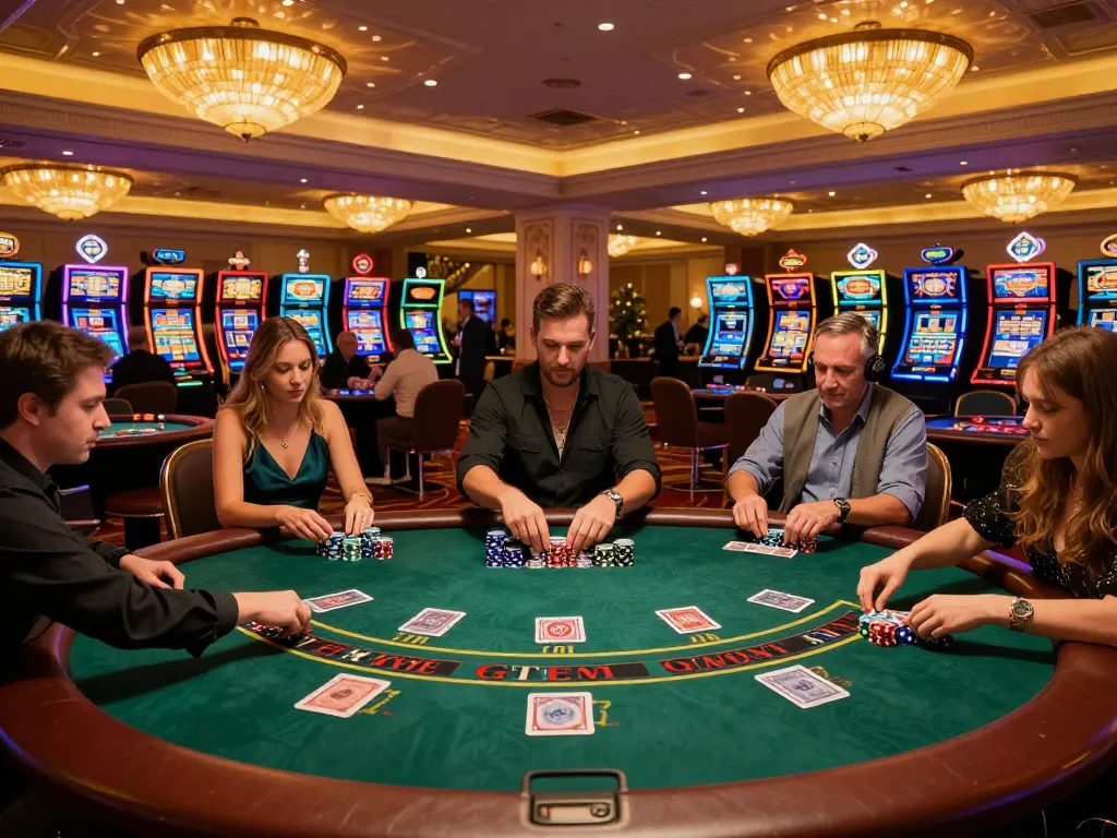 Players enjoying table games at ATQ casino, showcasing excitement and vibrant atmosphere.
