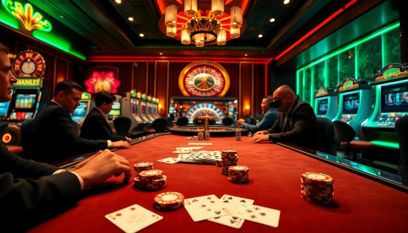 Vivez l'excitation du jeu au meilleur casino en ligne avec une configuration de poker luxueuse et des machines à sous vibrantes.