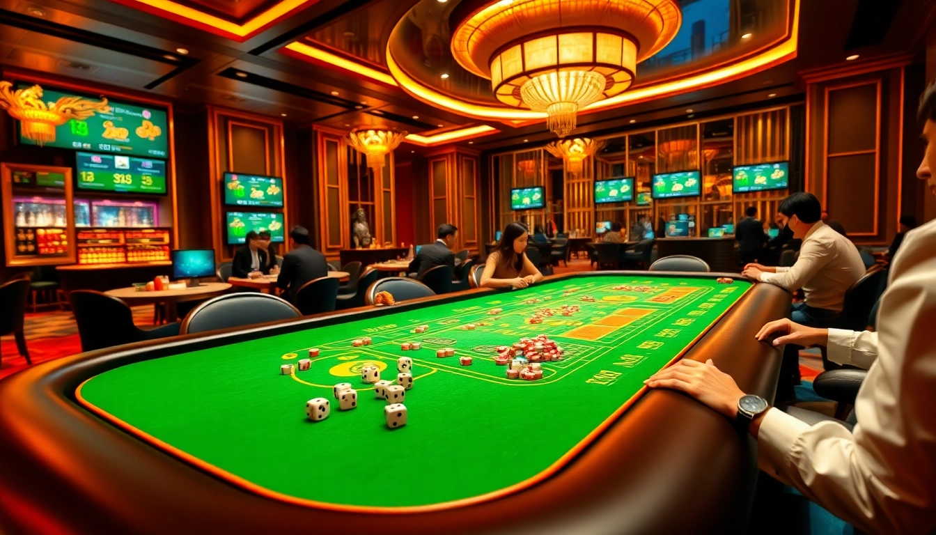 Tài xỉu md5 com players enjoying an exciting game at a luxury casino table.