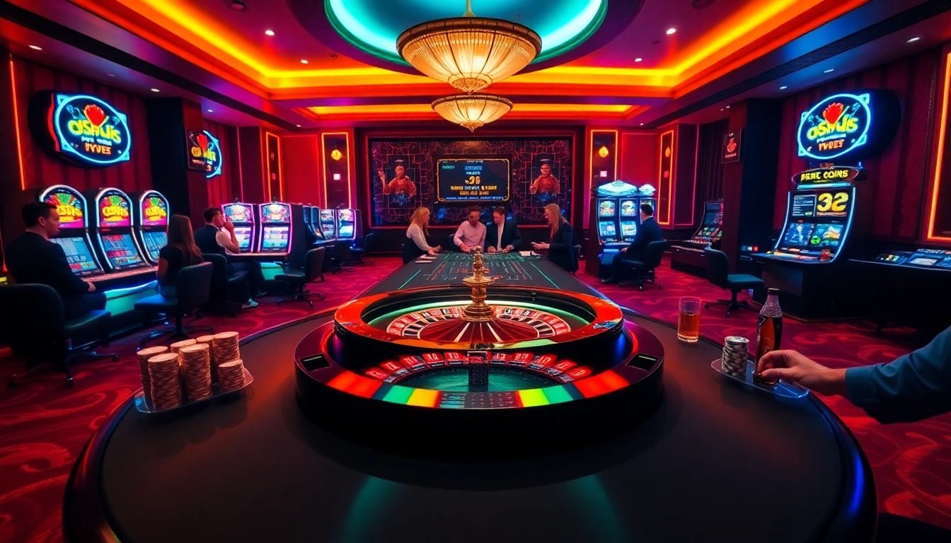 Experience thrill at https://www.bdjl.org/ with players celebrating wins at a vibrant casino table.