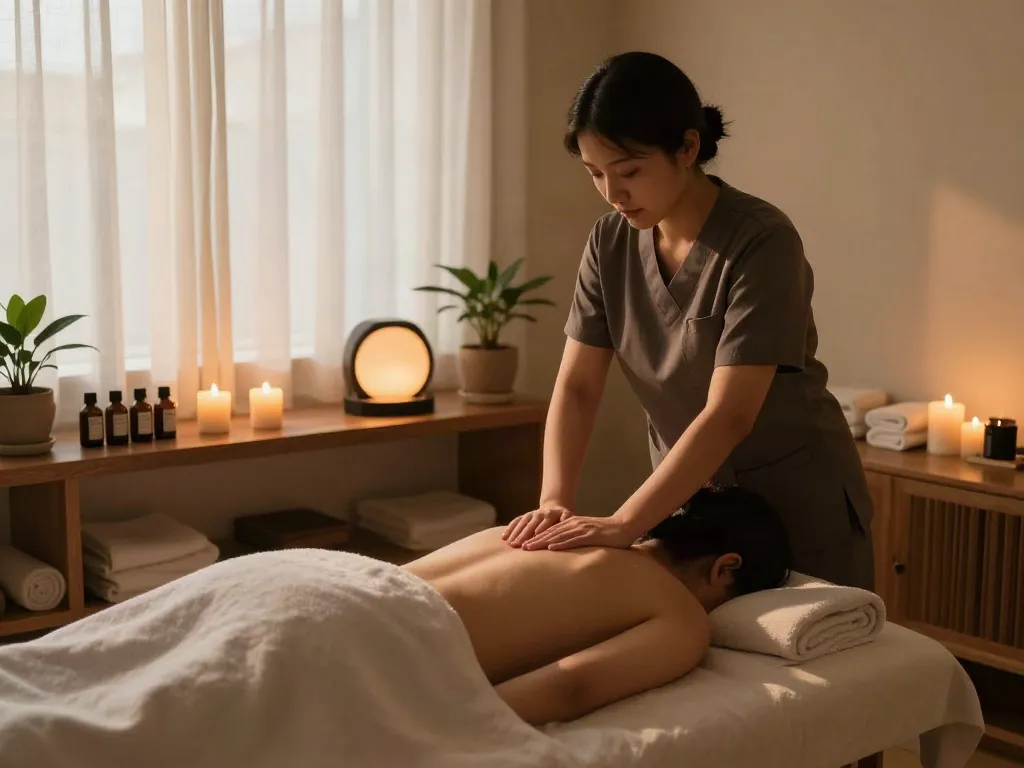 Experience relaxation with 정왕동출장마사지 in a tranquil therapy room.