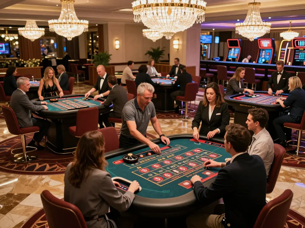 Players engage at roulette tables in a vibrant TV88 casino atmosphere, placing bets and embracing excitement.