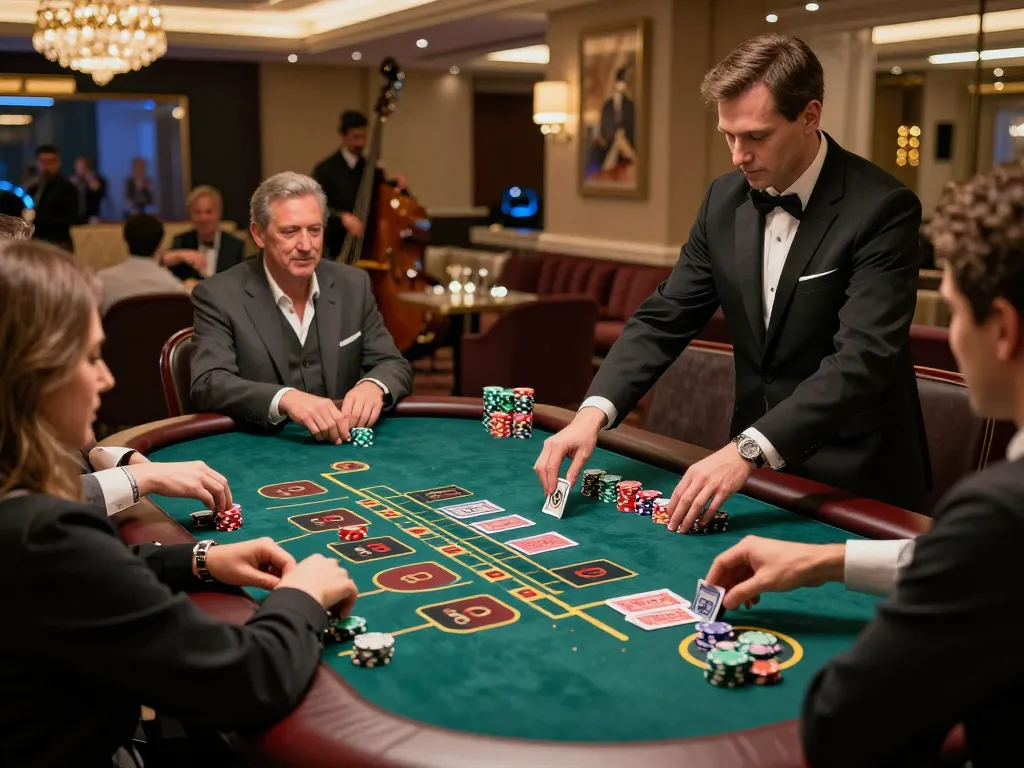 Exciting baccarat gameplay at a luxurious casino table showcasing 바카라사이트 ambiance and engagement.