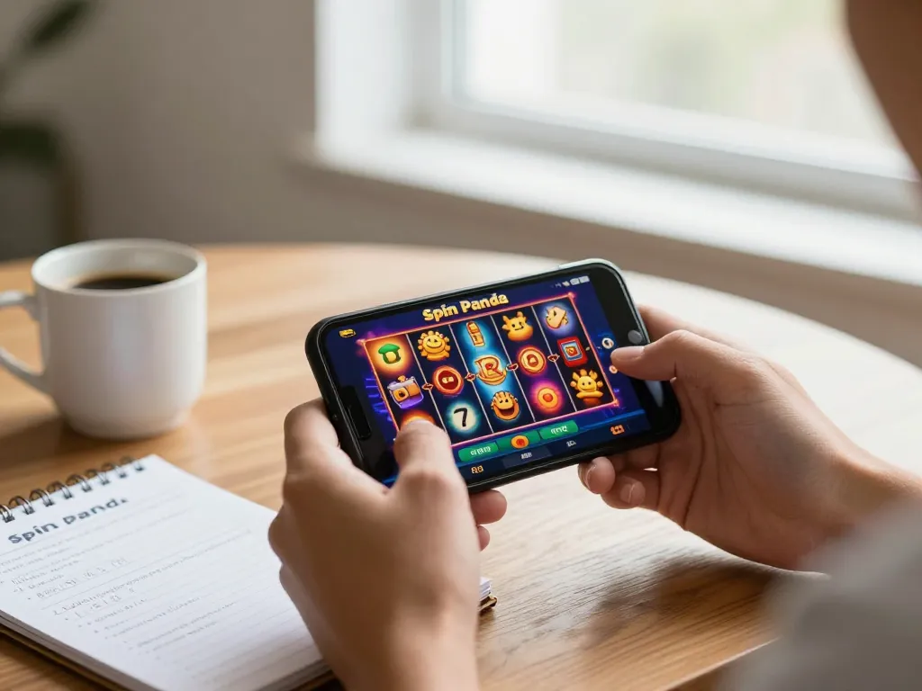Engaging gameplay at Spin Panda casino app with exciting slot graphics visible on smartphone