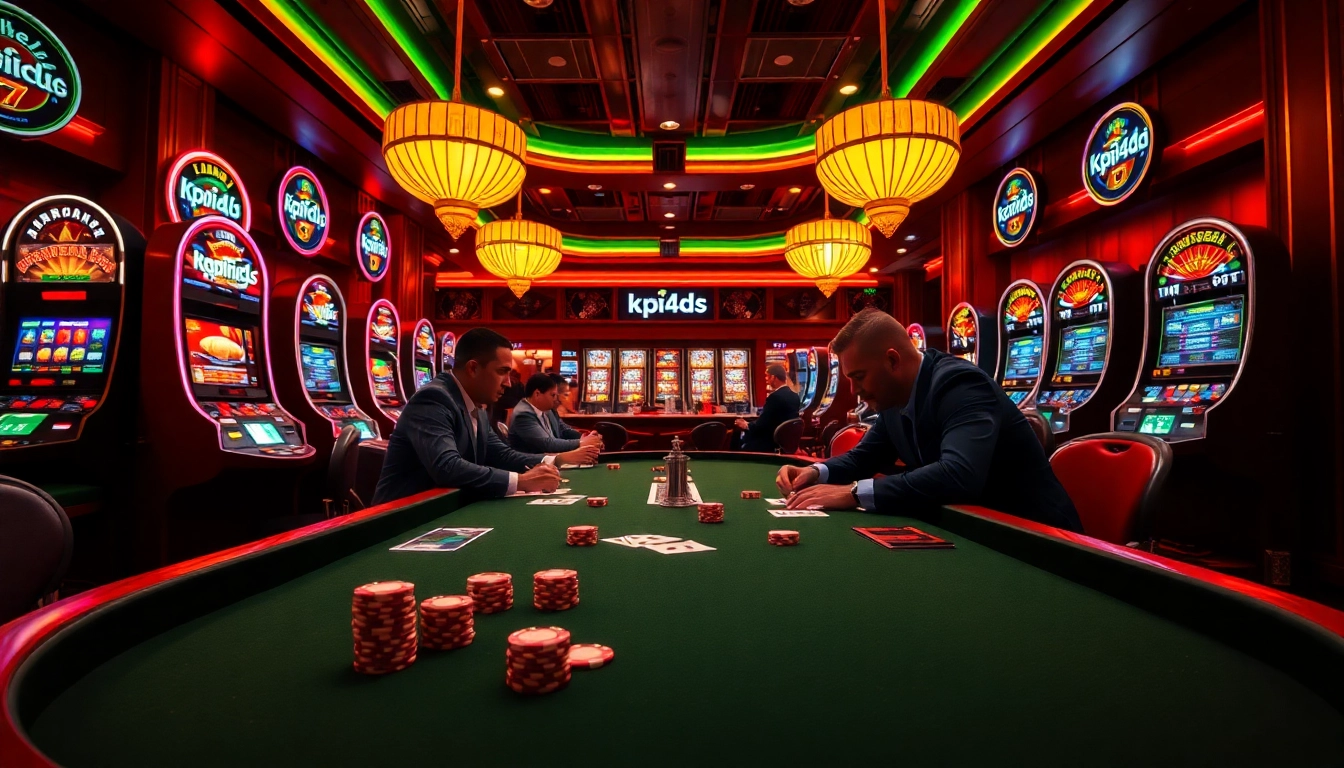 KPI4D players engaging in a strategic poker game at a luxurious casino table.